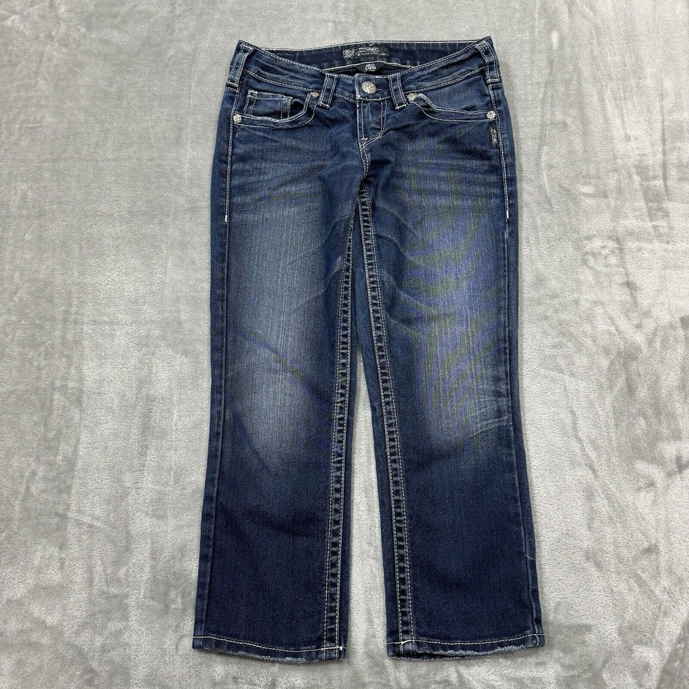 Silver Jeans Womens 26 Blue Aiko Capri Dark Wash Denim Pocket Logo Casual Spring